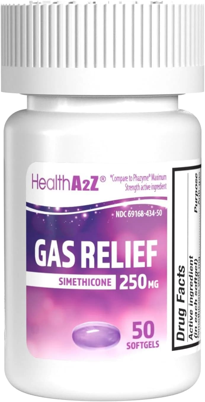 HealthA2Z Gas Relief Simethicone 250mg Softgels 50 Count | Fast Bloating & Pressure Relief - main product image