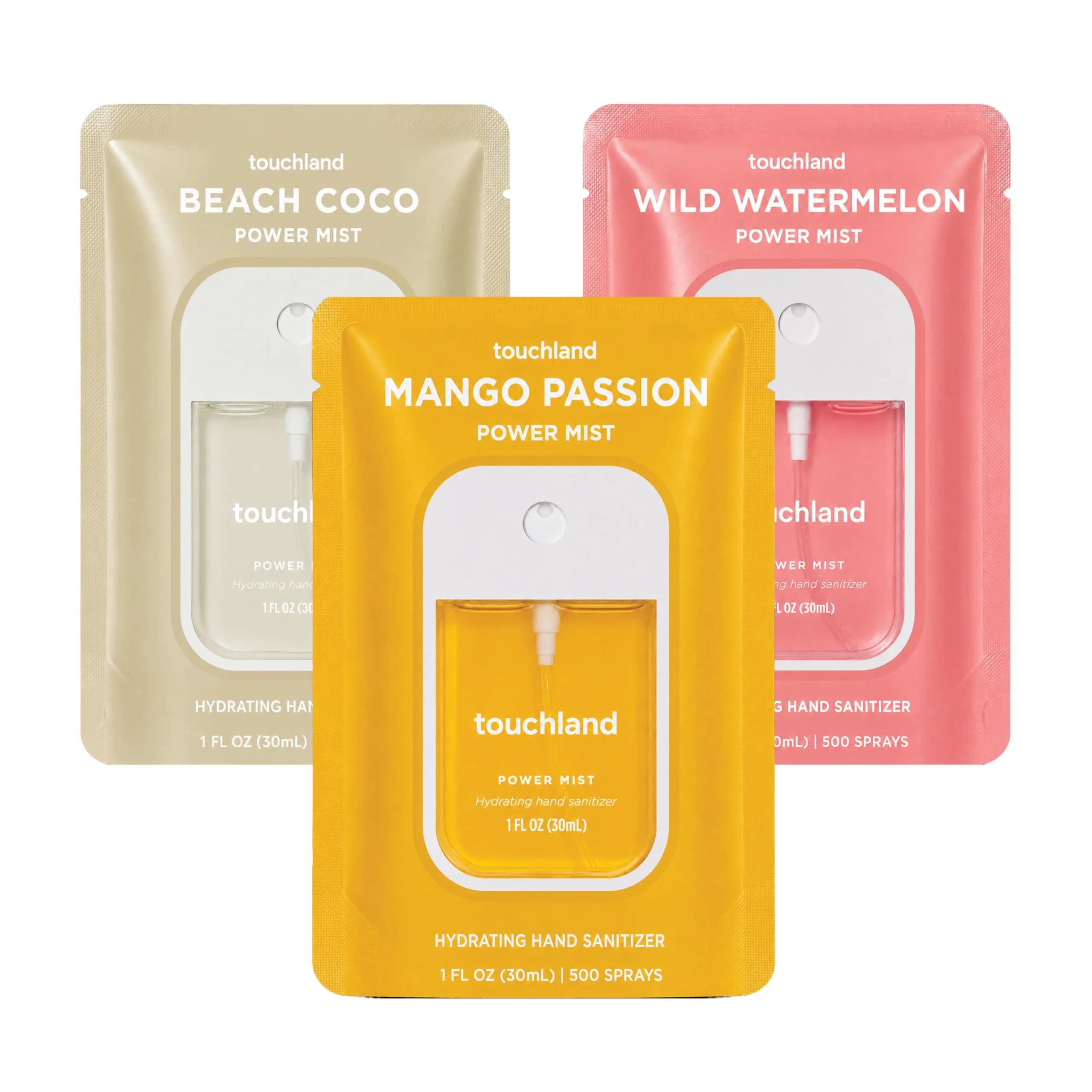 Touchland Tropical Trio Hydrating Hand Sanitizer Spray Set 3 x 29.57ml (3 Fl Oz) | Skincare-Forward Germ Defense - main product image