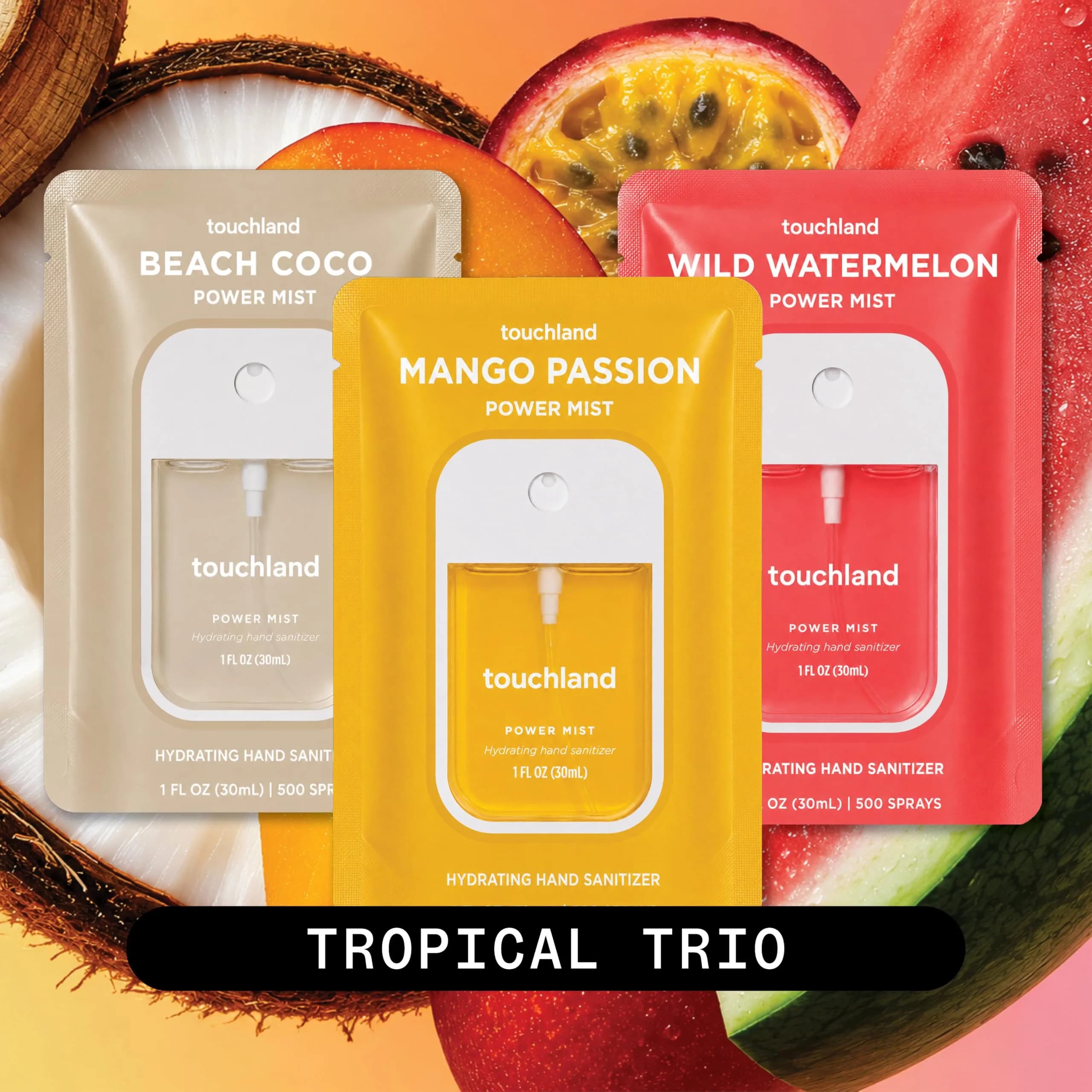Touchland Tropical Trio Hydrating Hand Sanitizer Spray Set 3 x 29.57ml (3 Fl Oz) | Skincare-Forward Germ Defense - view 2