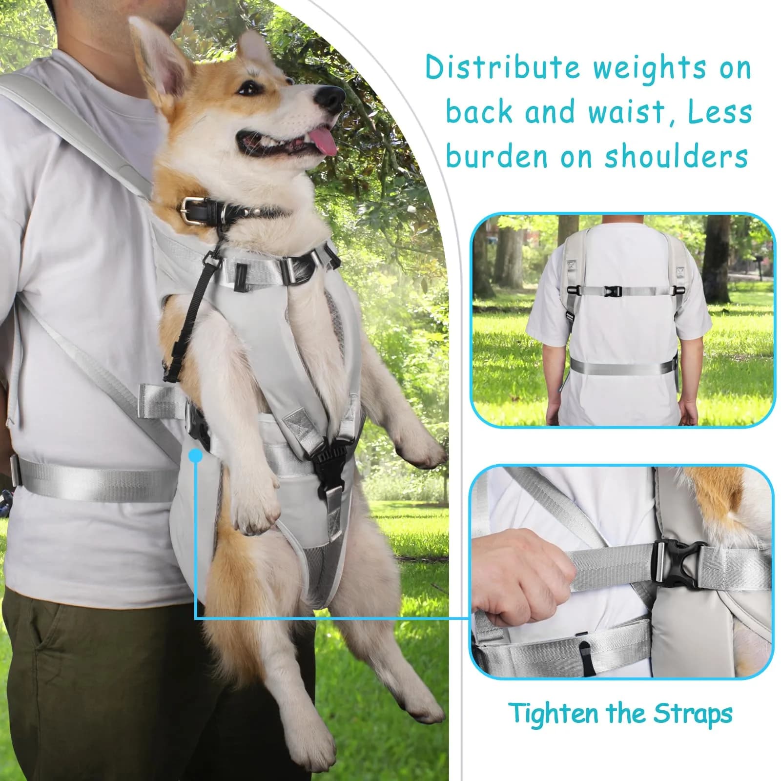 PetBonus Grey Medium Pattern Dog Carrier Backpack | Hands-Free Hiking Cycling Travel - view 3
