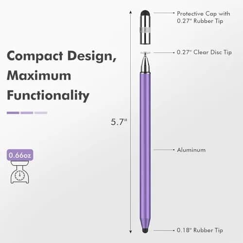 MEKO 3-in-1 Stylus Pen for Touchscreens, 2-Pack Silver/Purple | Universal iPad Stylus with Disc Tip & Rubber Nibs thumbnail 3