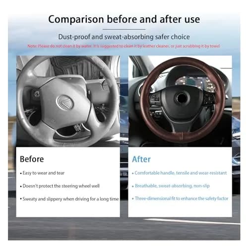 Kewucn Genuine Leather Steering Wheel Cover 15" | Breathable, Anti-Slip DIY Stitch (Coffee, Full Hole) thumbnail 5