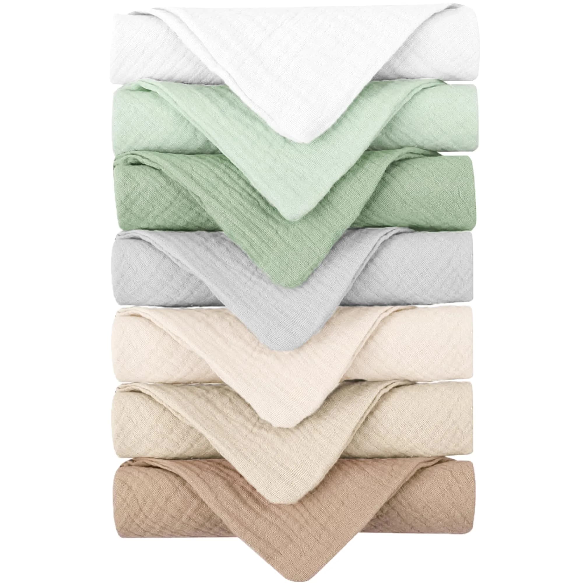Konssy Baby Muslin Washcloths 11x11 in | Ultra-Soft & Absorbent Cotton, 7 Pack for Newborns & Infants — Green