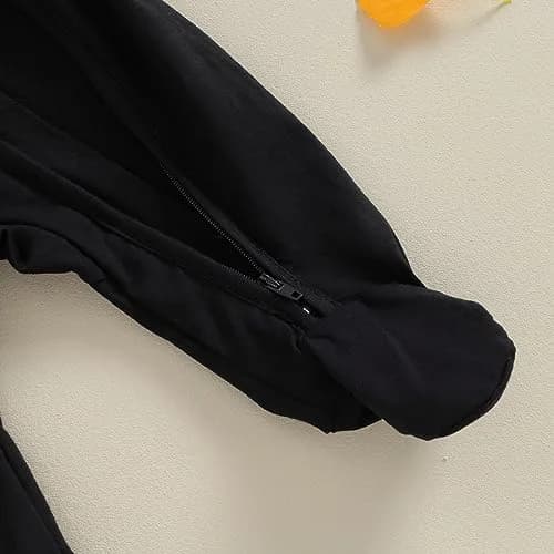 Ayalinggo Newborn Baby Girl Boy Clothes Infant Long Sleeve Solid Footed Romper with Hat 0-3 Months | Fall Outfit Black thumbnail 4