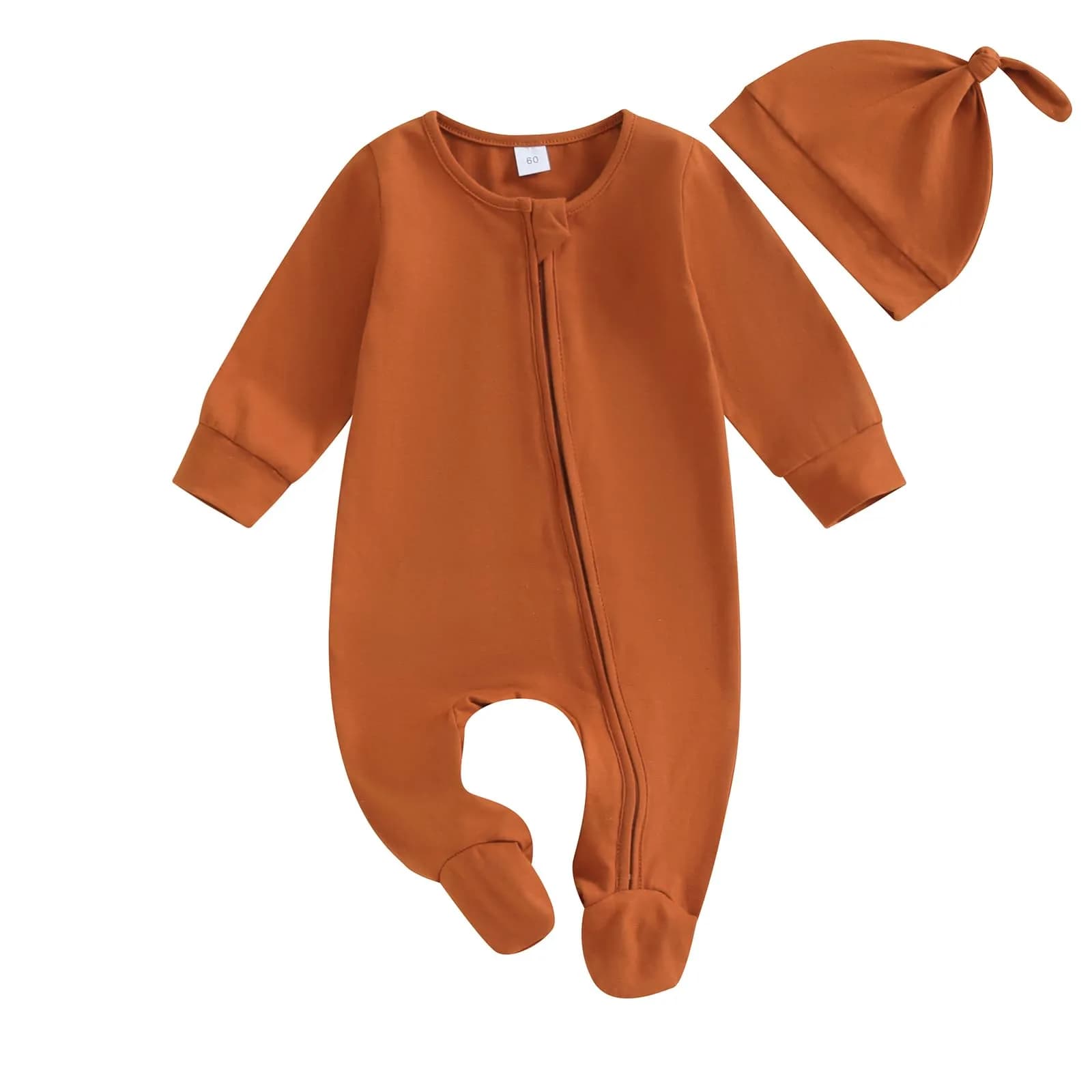 Ayalinggo Newborn Baby Girl Boy Clothes Infant Long Sleeve Solid Footed Romper with Hat 0-3 Months | Fall Outfit Black — Brown