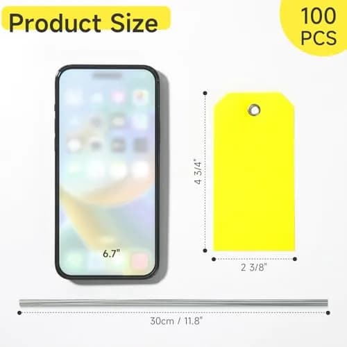 XUWAIDSGN 100Pcs Yellow Plastic Shipping Tags 4 3/4" x 2 3/8" Writable Waterproof Durable thumbnail 2