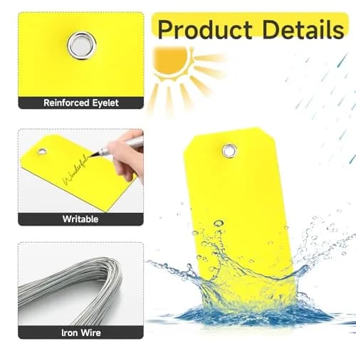 XUWAIDSGN 100Pcs Yellow Plastic Shipping Tags 4 3/4" x 2 3/8" Writable Waterproof Durable thumbnail 3