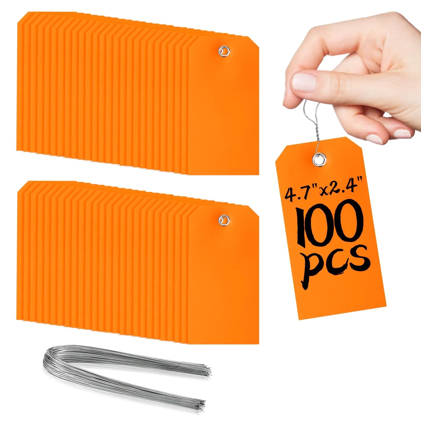 XUWAIDSGN 100Pcs Yellow Plastic Shipping Tags 4 3/4" x 2 3/8" Writable Waterproof Durable — Orange / 4 3/4" x 2 3/8"