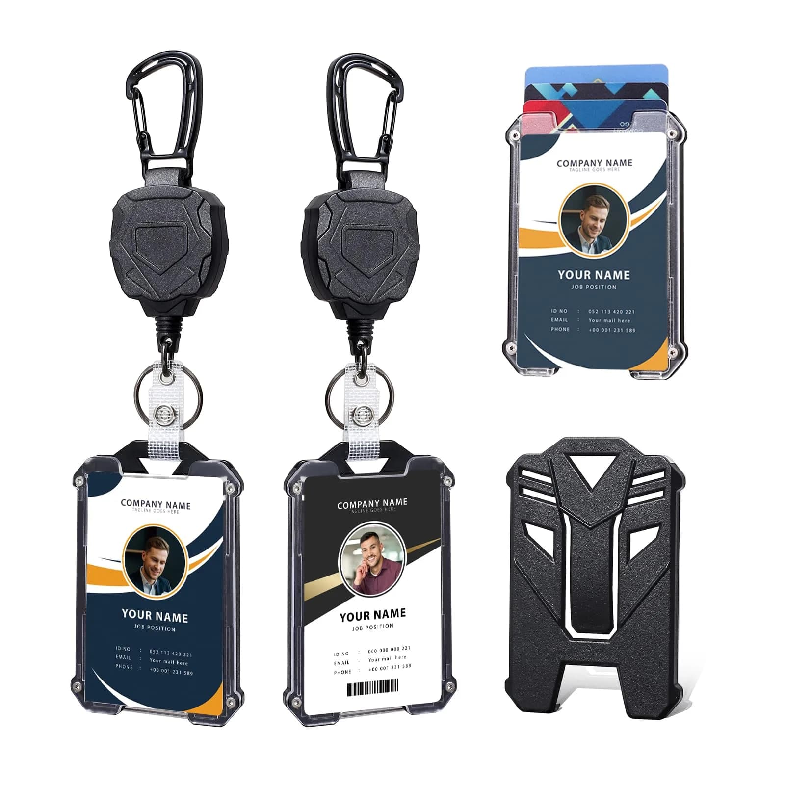 COOKOOKY Heavy Duty Retractable Badge Holder with Carabiner & Lanyard | Tactical ID Card Holder, Badge Reel Clip, Keychain - main product image