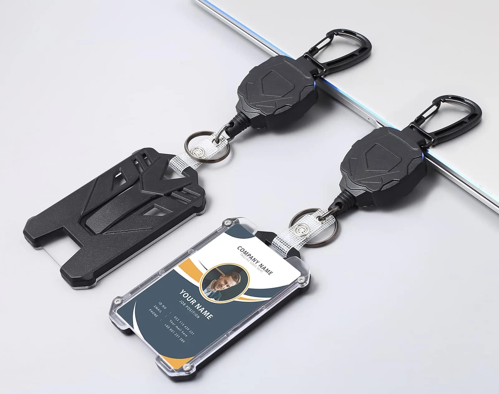 COOKOOKY Heavy Duty Retractable Badge Holder with Carabiner & Lanyard | Tactical ID Card Holder, Badge Reel Clip, Keychain - view 2