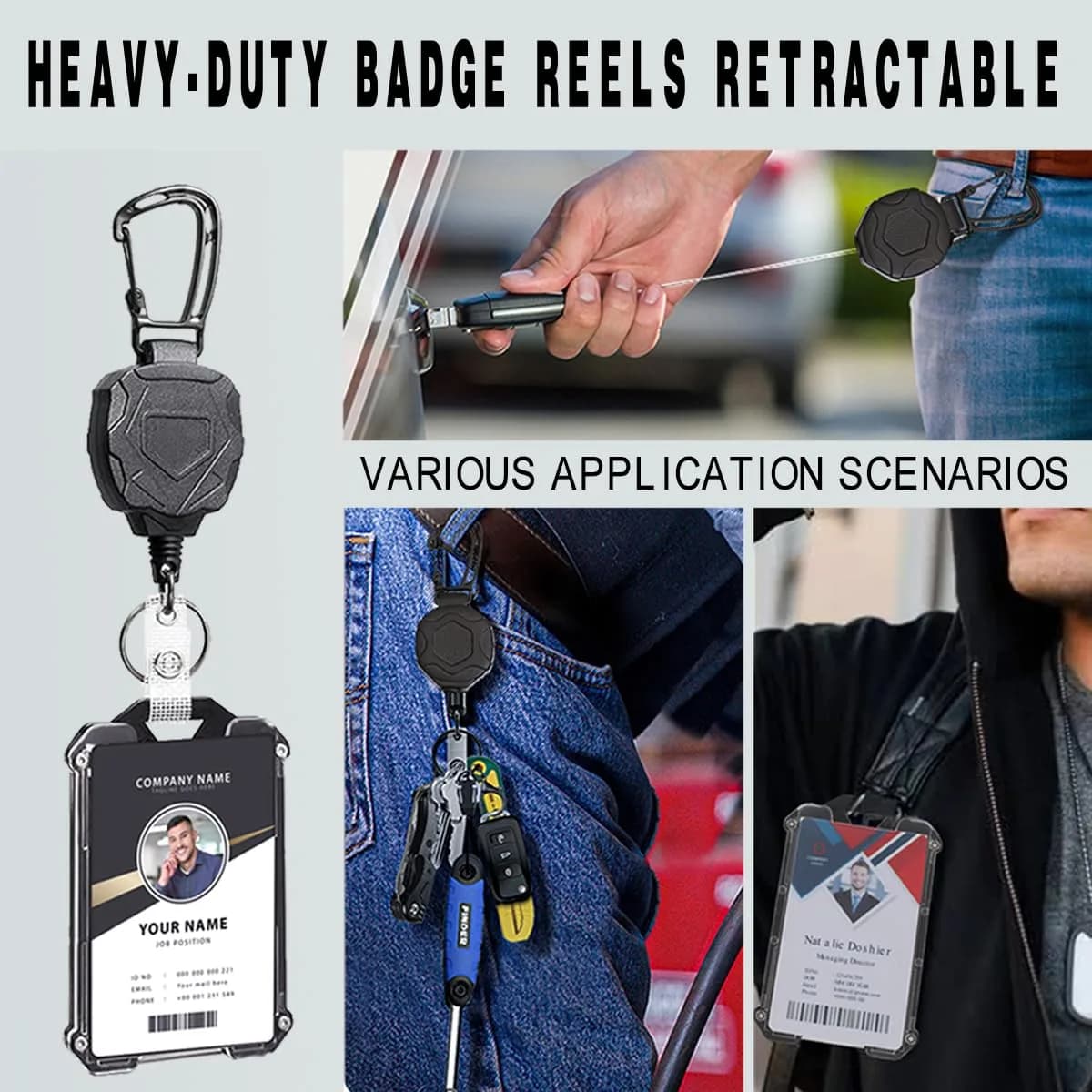 COOKOOKY Heavy Duty Retractable Badge Holder with Carabiner & Lanyard | Tactical ID Card Holder, Badge Reel Clip, Keychain - view 4