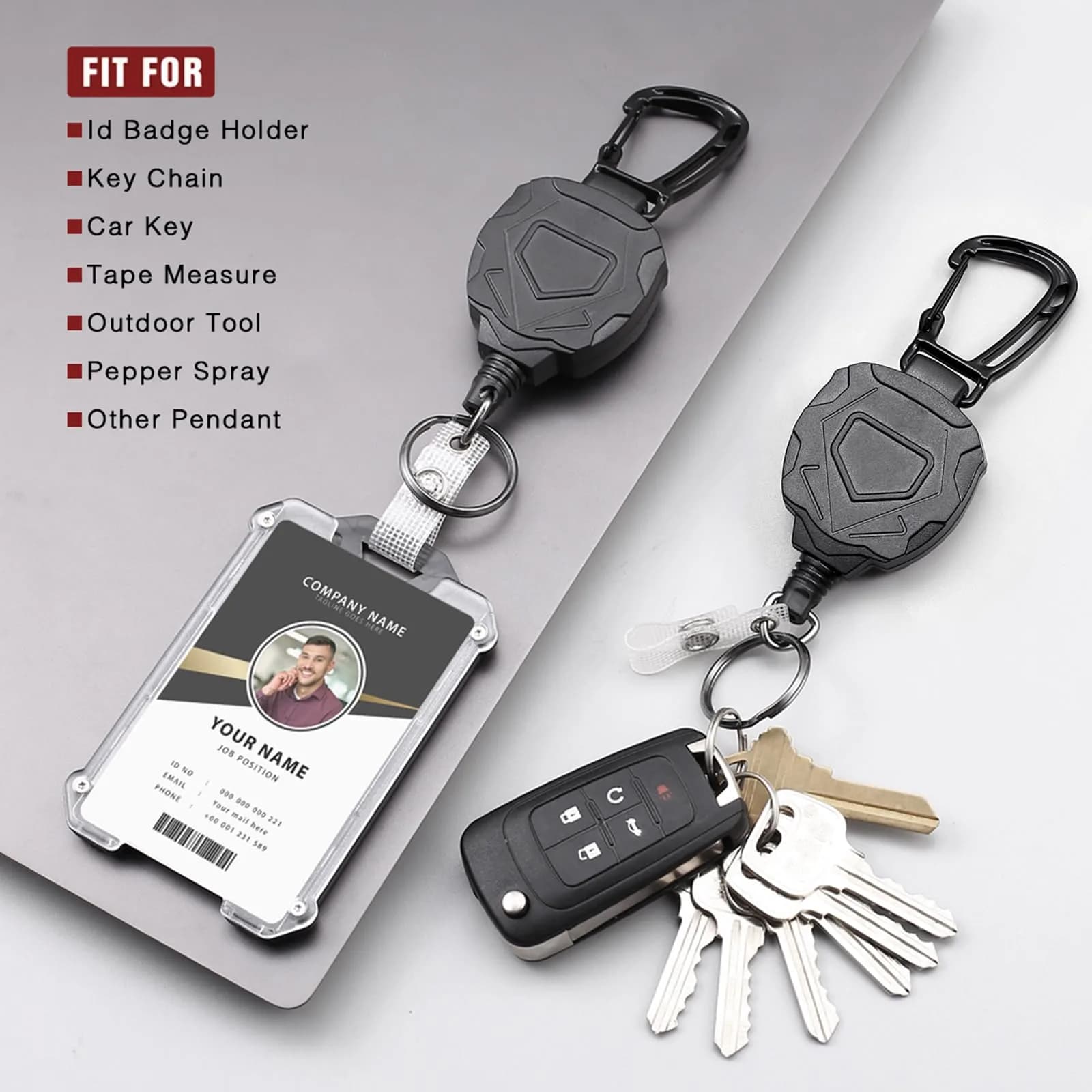 COOKOOKY Heavy Duty Retractable Badge Holder with Carabiner & Lanyard | Tactical ID Card Holder, Badge Reel Clip, Keychain - view 7