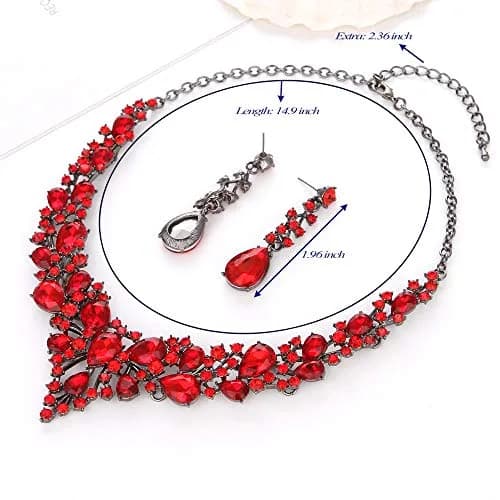 Molie Bridal Austrian Crystal Necklace and Earrings Jewelry Set 4Pcs/Set-Red-Black tone | Wedding Gift thumbnail 3