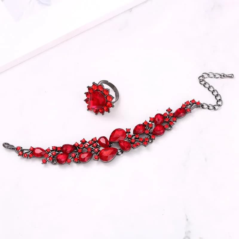 Molie Bridal Austrian Crystal Necklace and Earrings Jewelry Set 4Pcs/Set-Red-Black tone | Wedding Gift thumbnail 4