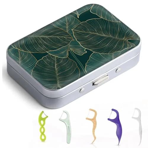 Gerkia Dental Floss Portable Case, Easy to Store Floss Picks of Various Sizes, Portable Dental Floss Dispenser is Perfect for Travelling, Hotels, Dinners, Appointments.Emerald Green Leaf | Compact Travel Organizer thumbnail 1