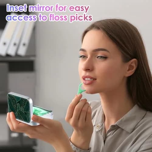 Gerkia Dental Floss Portable Case, Easy to Store Floss Picks of Various Sizes, Portable Dental Floss Dispenser is Perfect for Travelling, Hotels, Dinners, Appointments.Emerald Green Leaf | Compact Travel Organizer thumbnail 4