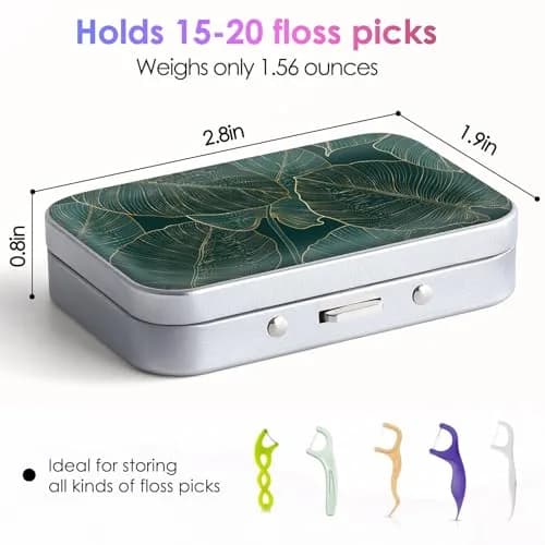 Gerkia Dental Floss Portable Case, Easy to Store Floss Picks of Various Sizes, Portable Dental Floss Dispenser is Perfect for Travelling, Hotels, Dinners, Appointments.Emerald Green Leaf | Compact Travel Organizer thumbnail 2