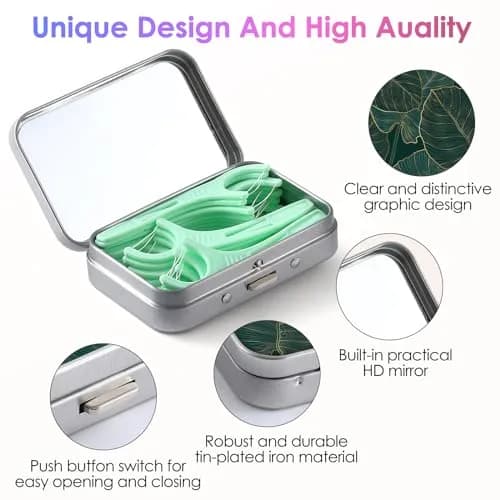 Gerkia Dental Floss Portable Case, Easy to Store Floss Picks of Various Sizes, Portable Dental Floss Dispenser is Perfect for Travelling, Hotels, Dinners, Appointments.Emerald Green Leaf | Compact Travel Organizer thumbnail 3