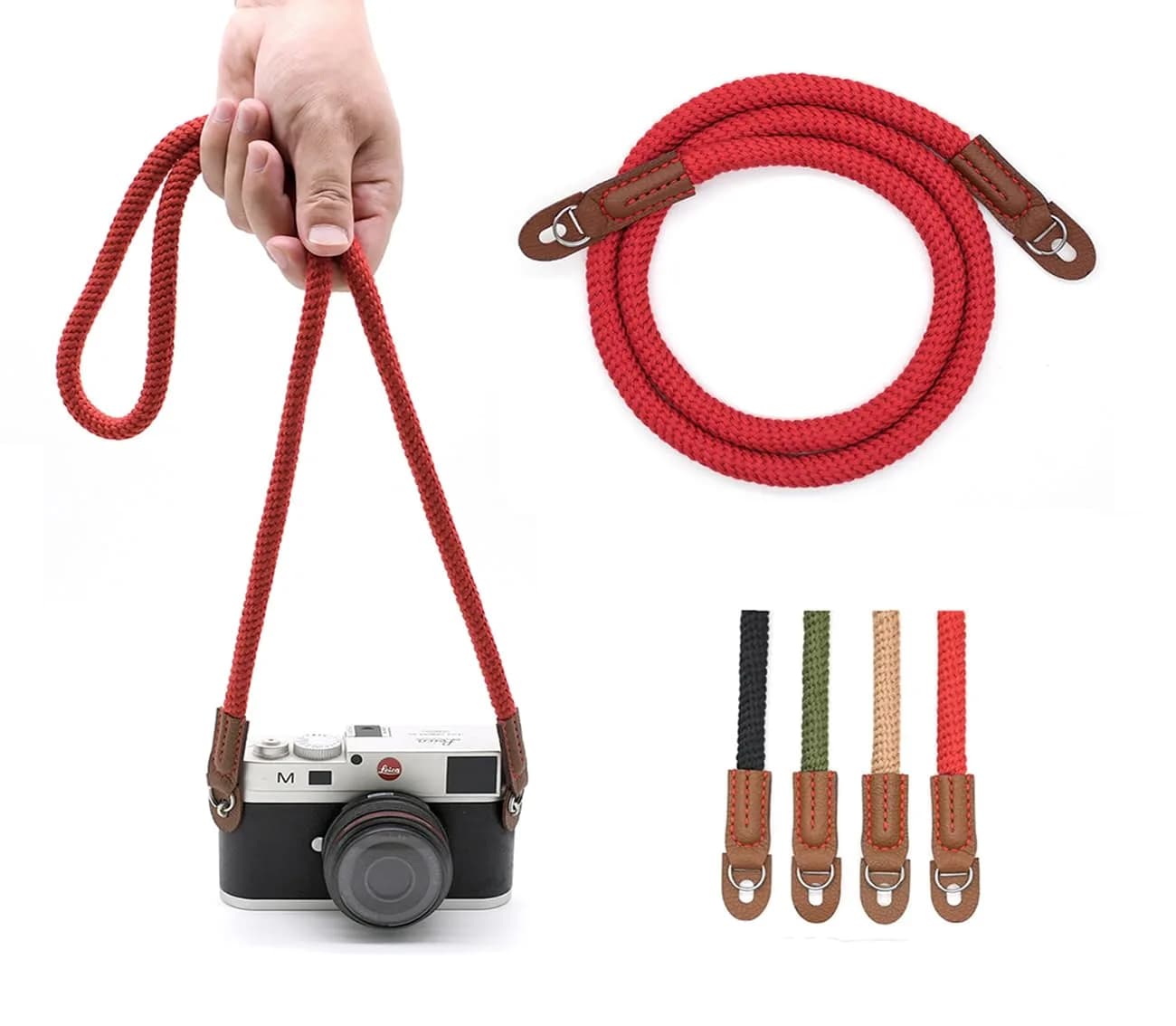 Eorefo Camera Rope Strap 100cm Soft Cotton | Vintage Neck Shoulder Belt for DSLR & Mirrorless — Red