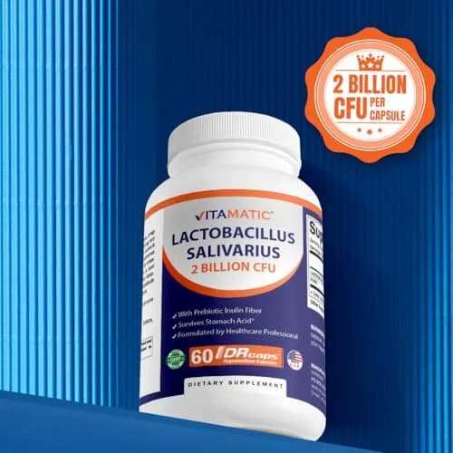 Vitamatic Lactobacillus Salivarius 2 Billion per Capsule | Digestive Support with Prebiotic Fiber (60 Count) thumbnail 5