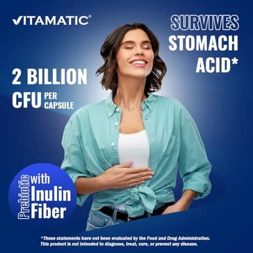 Vitamatic Lactobacillus Salivarius 2 Billion per Capsule | Digestive Support with Prebiotic Fiber (60 Count) thumbnail 7