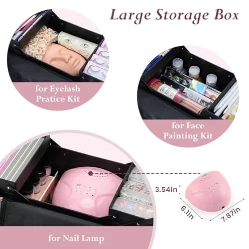 Yueieoun Large Travel Makeup Train Case, 4 Tier Cosmetic Organizer, Black | Professional Makeup & Nail Art Storage thumbnail 4