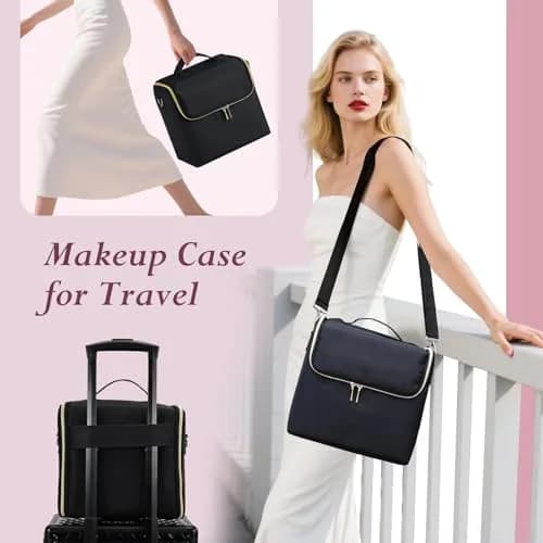 Yueieoun Large Travel Makeup Train Case, 4 Tier Cosmetic Organizer, Black | Professional Makeup & Nail Art Storage thumbnail 5