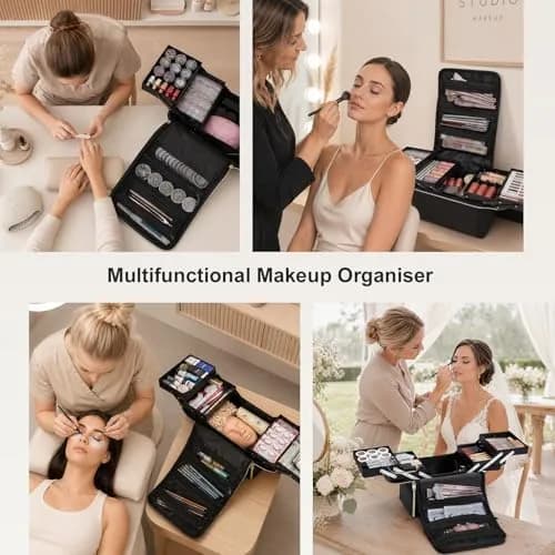 Yueieoun Large Travel Makeup Train Case, 4 Tier Cosmetic Organizer, Black | Professional Makeup & Nail Art Storage thumbnail 8
