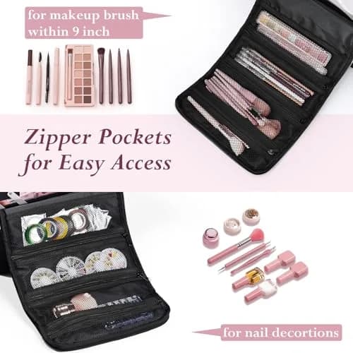 Yueieoun Large Travel Makeup Train Case, 4 Tier Cosmetic Organizer, Black | Professional Makeup & Nail Art Storage thumbnail 3