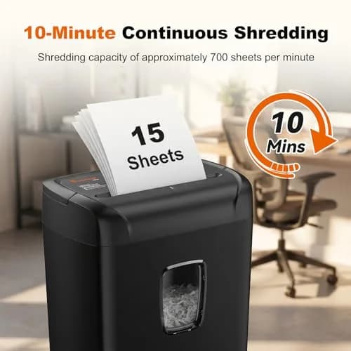 Bonsaii 15-Sheet Cross Cut Paper Shredder 6.67 kg (14.7 lb) | P-4 Security Level, 10-Min Run Time, Shreds CDs & Credit Cards thumbnail 2