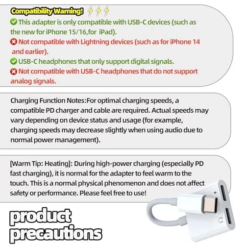zoyuzan USB-C to Dual USB-C Audio & Charging Adapter 2-Pack | Supports PD 60W Fast Charging & Hi-Res Audio thumbnail 2