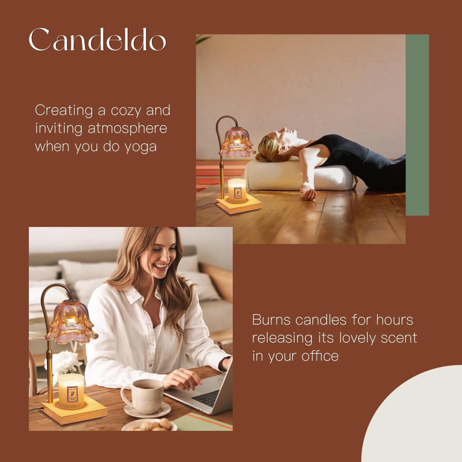 Candeldo Gold Flower Glass Candle Warmer Lamp with Timer & Dimmer | 15.2 cm (6 in) Height, 50W Halogen Bulb - view 6