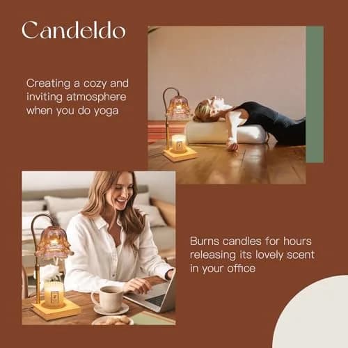 Candeldo Gold Flower Glass Candle Warmer Lamp with Timer & Dimmer | 15.2 cm (6 in) Height, 50W Halogen Bulb thumbnail 6