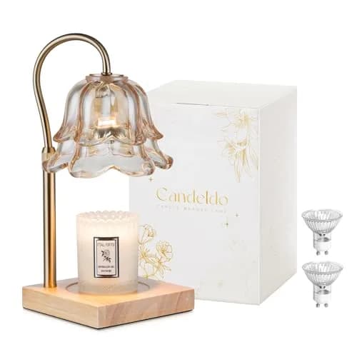 Candeldo Gold Flower Glass Candle Warmer Lamp with Timer & Dimmer | 15.2 cm (6 in) Height, 50W Halogen Bulb thumbnail 1