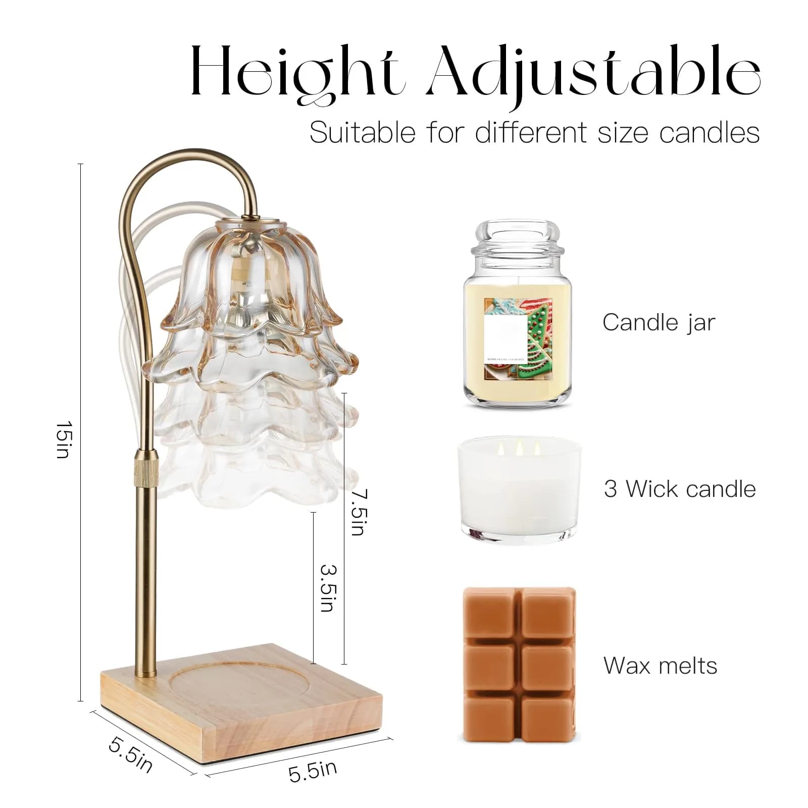 Candeldo Gold Flower Glass Candle Warmer Lamp with Timer & Dimmer | 15.2 cm (6 in) Height, 50W Halogen Bulb - view 2