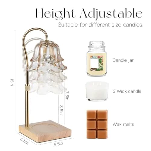 Candeldo Gold Flower Glass Candle Warmer Lamp with Timer & Dimmer | 15.2 cm (6 in) Height, 50W Halogen Bulb thumbnail 2