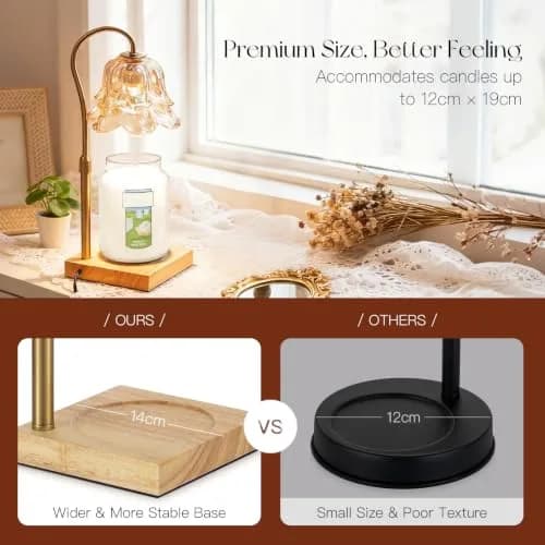 Candeldo Gold Flower Glass Candle Warmer Lamp with Timer & Dimmer | 15.2 cm (6 in) Height, 50W Halogen Bulb thumbnail 3