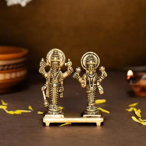 Ekhasa Brass Vishnu Laxmi Murti 8.4cm | Prosperity Blessing for Home & Office thumbnail 1