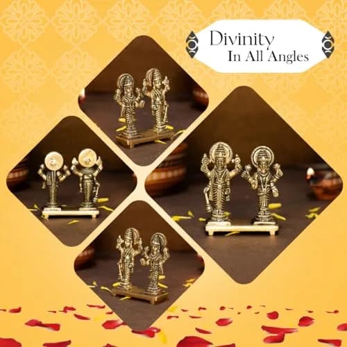 Ekhasa Brass Vishnu Laxmi Murti 8.4cm | Prosperity Blessing for Home & Office thumbnail 4