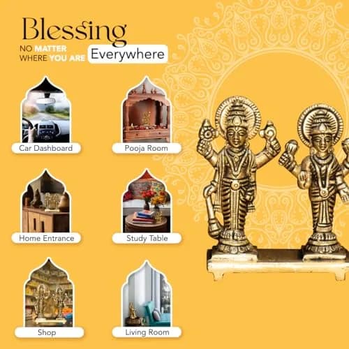 Ekhasa Brass Vishnu Laxmi Murti 8.4cm | Prosperity Blessing for Home & Office thumbnail 5