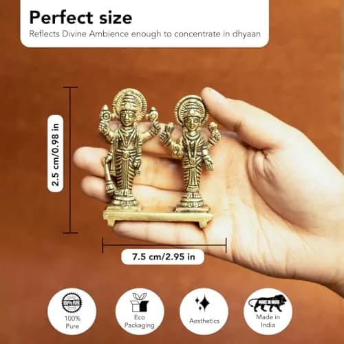 Ekhasa Brass Vishnu Laxmi Murti 8.4cm | Prosperity Blessing for Home & Office thumbnail 2