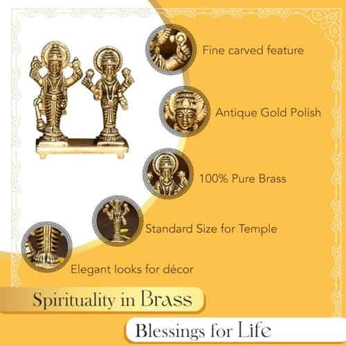 Ekhasa Brass Vishnu Laxmi Murti 8.4cm | Prosperity Blessing for Home & Office thumbnail 3