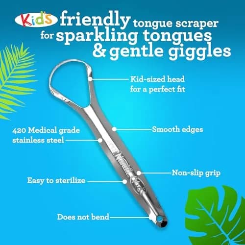 GuruNanda Kids Tongue Scraper 2-Pack | Stainless Steel, Travel Case, Kid-Friendly Design thumbnail 2