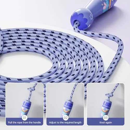 JGM Kids Jump Rope - Adjustable Cotton Braided with Wooden Handle, 2.5m (98.4 inches) | Fun Fitness for Children Aged 4-8 thumbnail 4