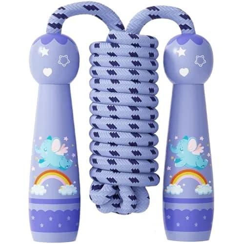 JGM Kids Jump Rope - Adjustable Cotton Braided with Wooden Handle, 2.5m (98.4 inches) | Fun Fitness for Children Aged 4-8 thumbnail 1