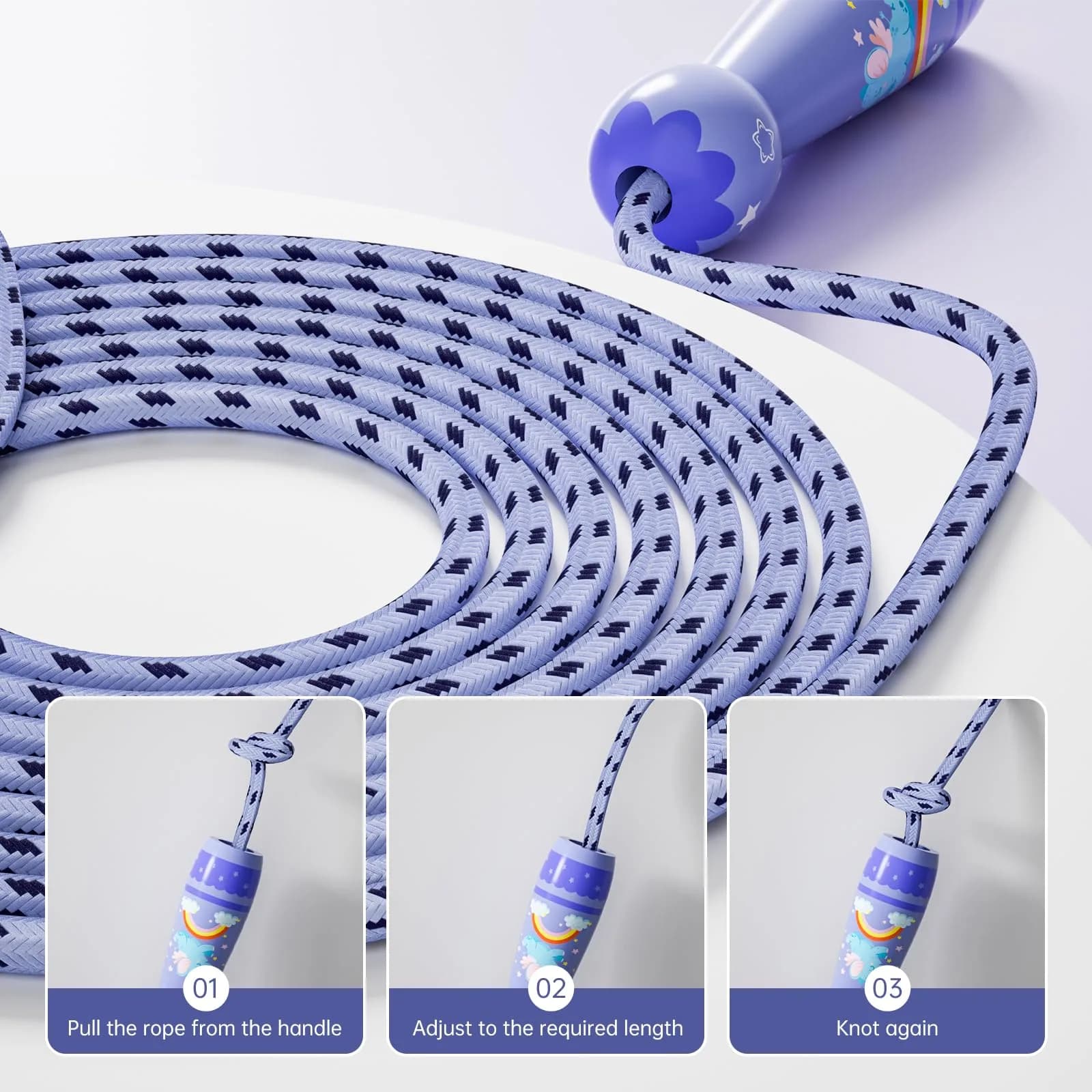 JGM Kids Jump Rope - Adjustable Cotton Braided with Wooden Handle, 2.5m (98.4 inches) | Fun Fitness for Children Aged 4-8 - view 4