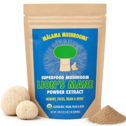 Malama Organic Lions Mane Mushroom Extract Powder, 3.5 oz | Supports Memory & Focus thumbnail 1