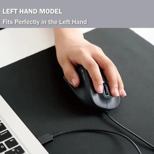 ELECOM EX-G Left Hand Wired USB Ergonomic Mouse, Silent Click, 2000DPI, 5 Buttons, BlueLED Sensor, M-XGM31UBSKBK thumbnail 2
