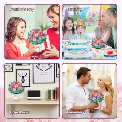 ROBBEAR Rose Carnation Pop Up Card 23cm (8.7") x 19cm (7.1") | Handmade 3D Flower Bouquet Greeting Card for Any Occasion thumbnail 8