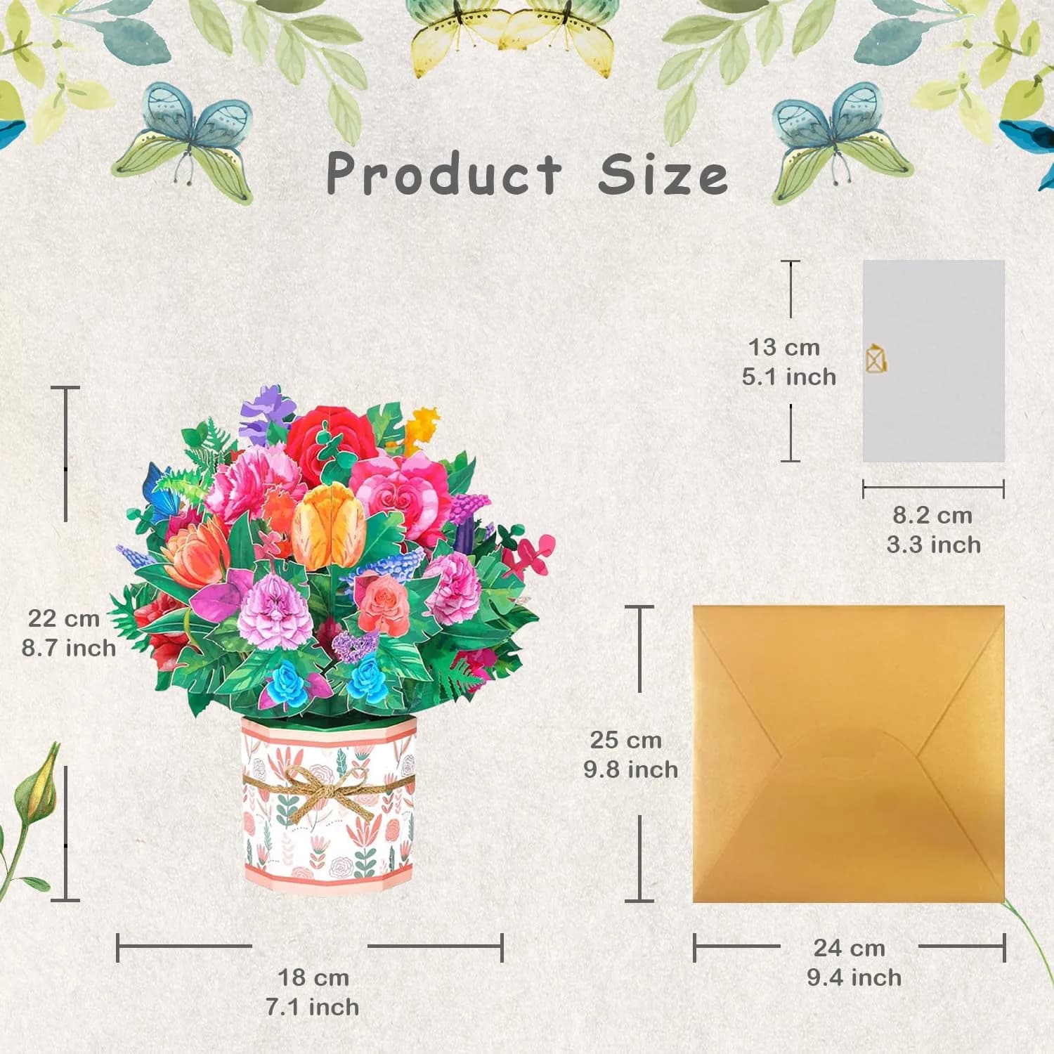 ROBBEAR Rose Carnation Bouquet Pop Up Card, 3D Flower Greeting Card with Envelope (8.7" x 7.1") | Handmade Laser-Cut Paper Art - view 5